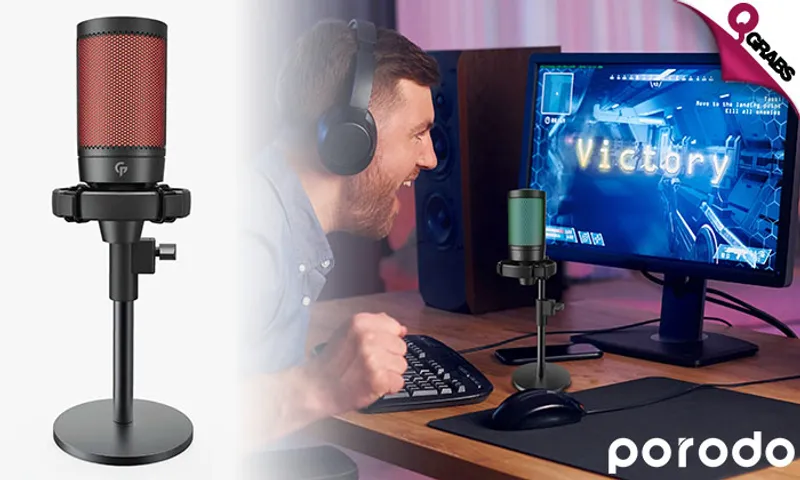 Porodo Gaming Professional RGB Condenser Microphone with Extension Stand!